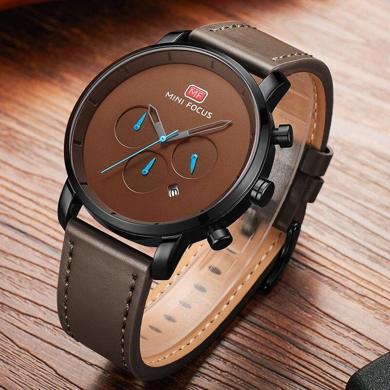 Fashion Multifunctional Mens Watches Sport Quartz Round Analog Watches Modern Leather Strap Design Stevvex
