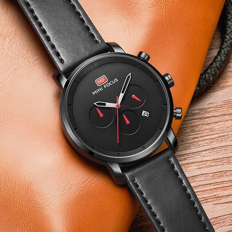 Fashion Multifunctional Mens Watches Sport Quartz Round Analog Watches Modern Leather Strap Design Stevvex
