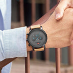 Fashion Multifunctional Mens Watches Sport Quartz Round Analog Watches Modern Leather Strap Design Stevvex