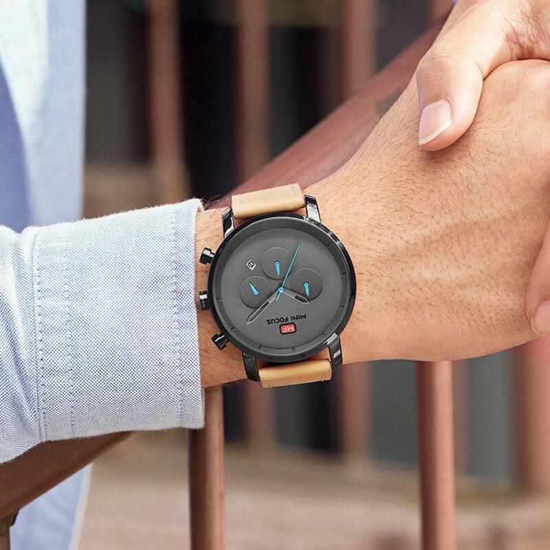 Fashion Multifunctional Mens Watches Sport Quartz Round Analog Watches Modern Leather Strap Design Stevvex