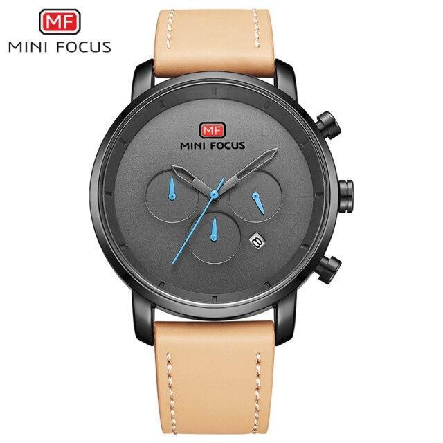 Fashion Multifunctional Mens Watches Sport Quartz Round Analog Watches Modern Leather Strap Design Stevvex