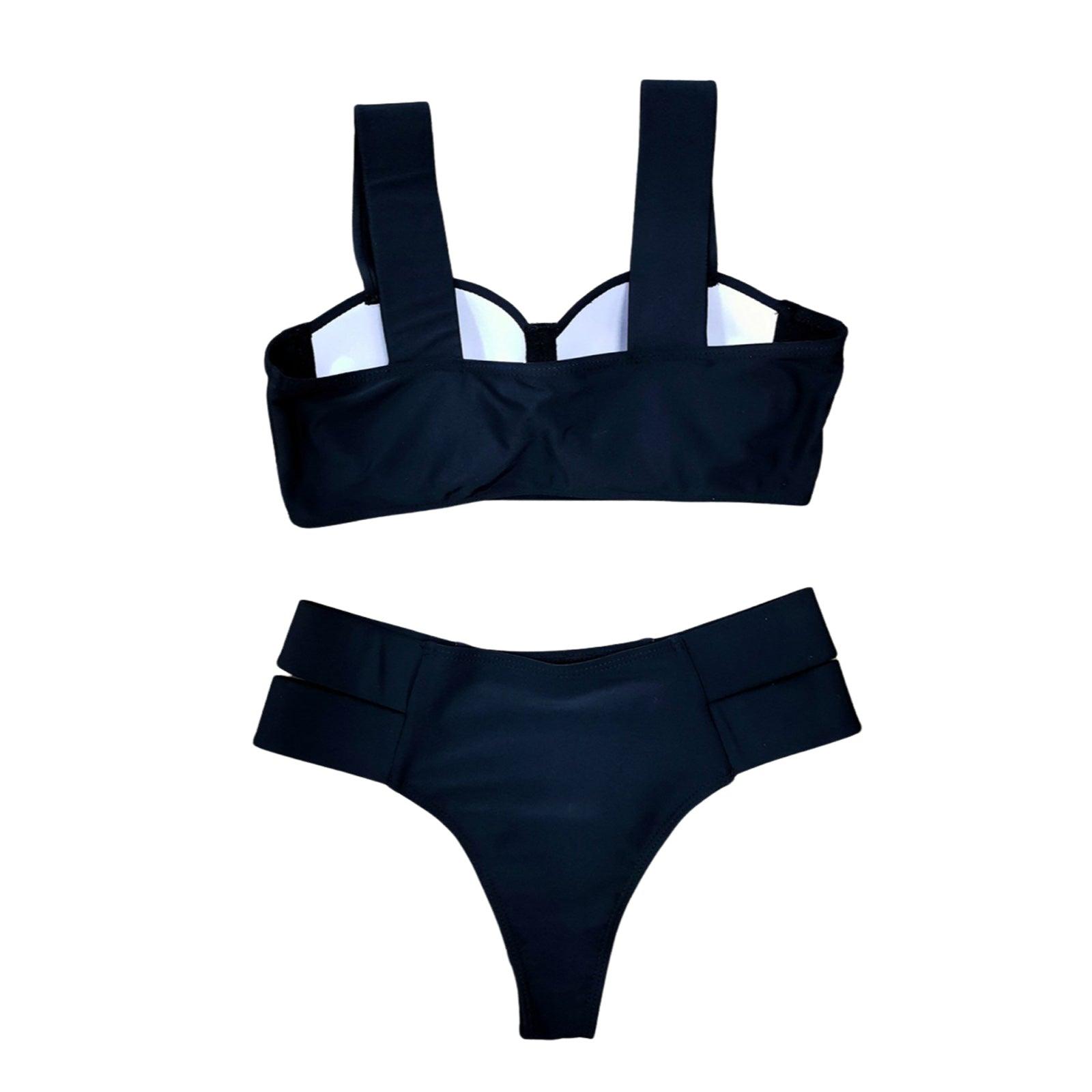 New Bikini Sets Black Push Up Swimsuit Women Neon Patchwork Bikini Swimsuit 2 Piece Cutout Molded Push Up Bathing Suit Women Swimwear Splicing Bathing Suit Holiday Beach Swimming Suit Stevvex