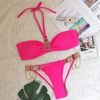Luxury Purple Halter Crystal Diamond Bikini Female Swimsuit Women Swimwear Rhinestone Bikini Set Bathing Suit Women's Swimwear Rhinestone Halter Low Waist Tie Side Bikini Set 2 Pieces Crystal Diamond Swimsuit Stevvex