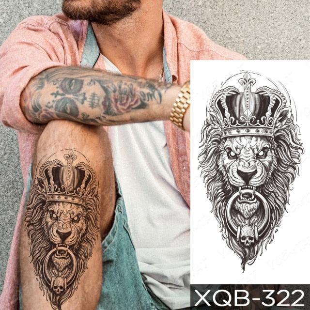 Elegant Black Waterproof Temporary Tattoo Sticker Lion Tiger Bear Flash Tattoos Leopard Wolf Colorful Big Tattoo Stickers For Mens Womens Stevvex