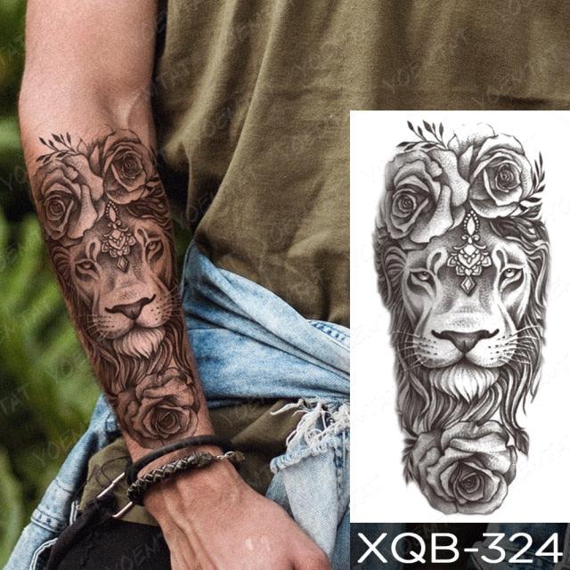 Elegant Black Waterproof Temporary Tattoo Sticker Lion Tiger Bear Flash Tattoos Leopard Wolf Colorful Big Tattoo Stickers For Mens Womens Stevvex