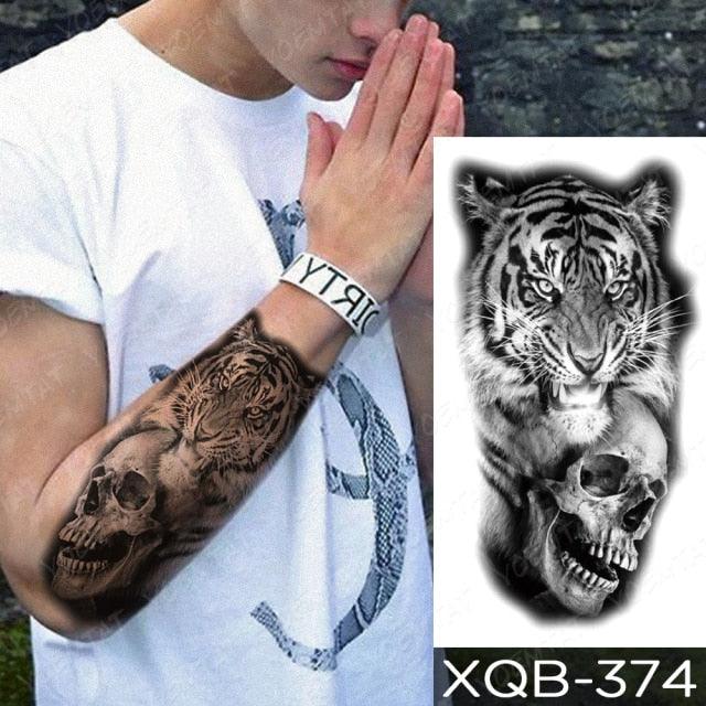 Elegant Black Waterproof Temporary Tattoo Sticker Lion Tiger Bear Flash Tattoos Leopard Wolf Colorful Big Tattoo Stickers For Mens Womens Stevvex