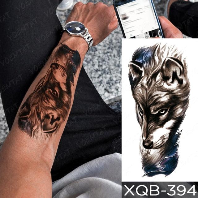 Elegant Black Waterproof Temporary Tattoo Sticker Lion Tiger Bear Flash Tattoos Leopard Wolf Colorful Big Tattoo Stickers For Mens Womens Stevvex