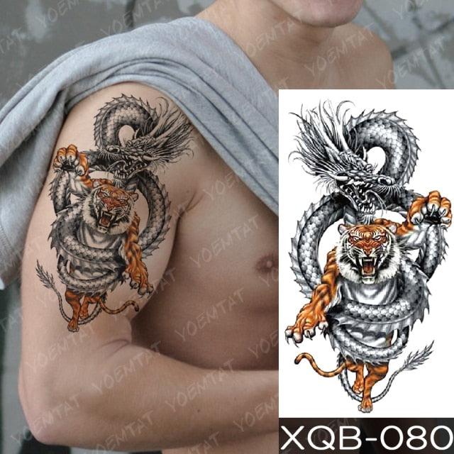 Elegant Black Waterproof Temporary Tattoo Sticker Lion Tiger Bear Flash Tattoos Leopard Wolf Colorful Big Tattoo Stickers For Mens Womens Stevvex
