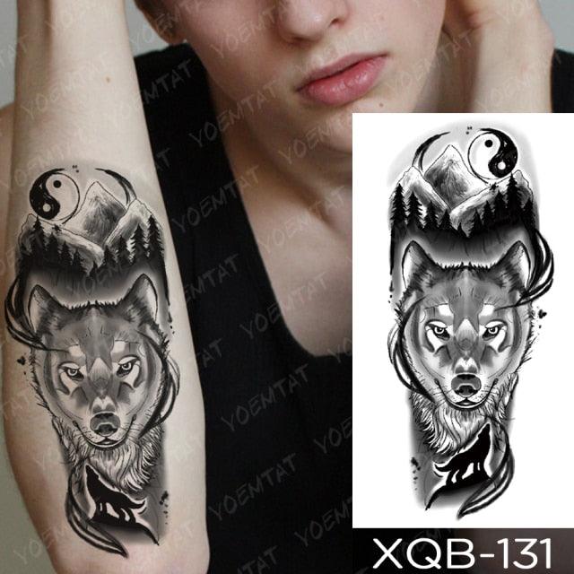Elegant Black Waterproof Temporary Tattoo Sticker Lion Tiger Bear Flash Tattoos Leopard Wolf Colorful Big Tattoo Stickers For Mens Womens Stevvex