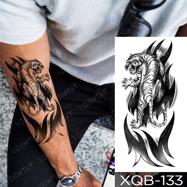 Elegant Black Waterproof Temporary Tattoo Sticker Lion Tiger Bear Flash Tattoos Leopard Wolf Colorful Big Tattoo Stickers For Mens Womens Stevvex