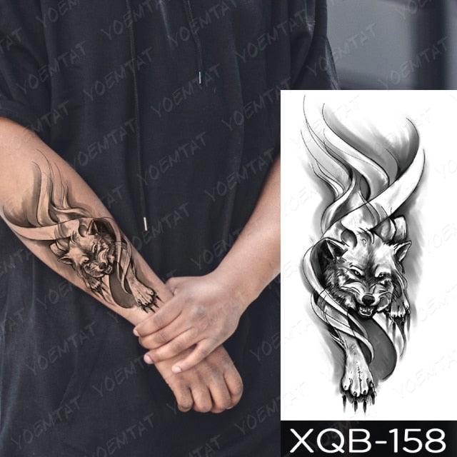 Elegant Black Waterproof Temporary Tattoo Sticker Lion Tiger Bear Flash Tattoos Leopard Wolf Colorful Big Tattoo Stickers For Mens Womens Stevvex