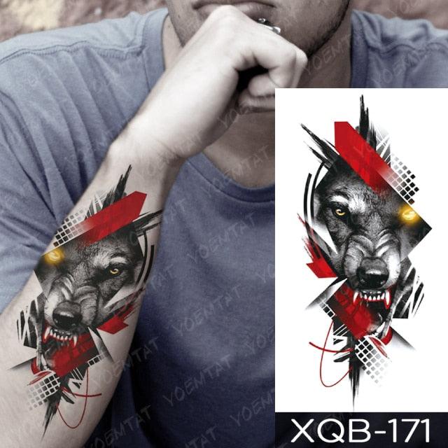 Elegant Black Waterproof Temporary Tattoo Sticker Lion Tiger Bear Flash Tattoos Leopard Wolf Colorful Big Tattoo Stickers For Mens Womens Stevvex