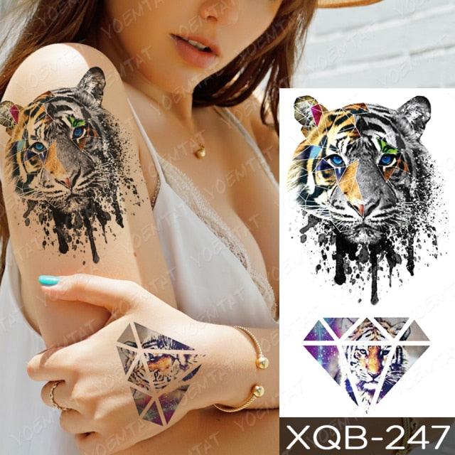 Elegant Black Waterproof Temporary Tattoo Sticker Lion Tiger Bear Flash Tattoos Leopard Wolf Colorful Big Tattoo Stickers For Mens Womens Stevvex