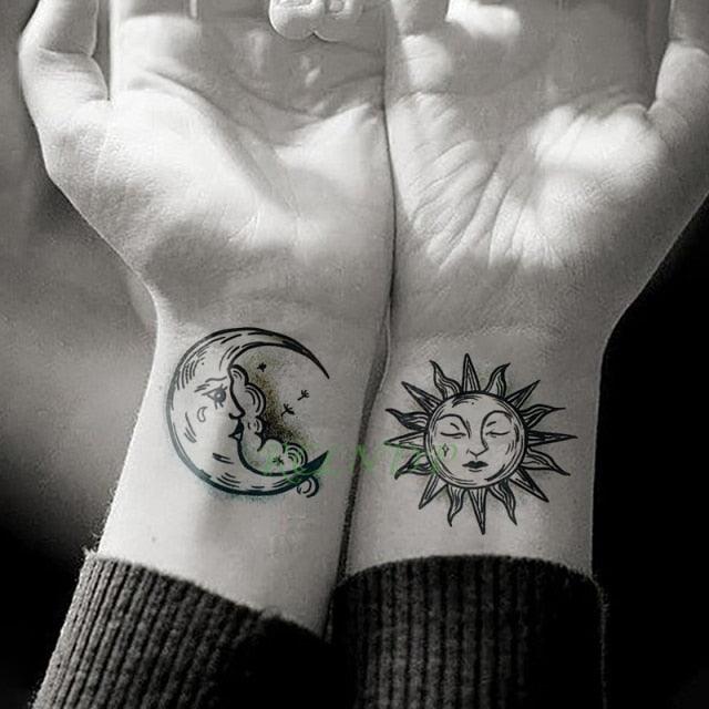 Elegant Waterproof Tattoo Sticker Sun Moon Fake Tatto Fashion Moon Temporary Fun Sun Wave Magic Tatoos For Womens Mens Stevvex