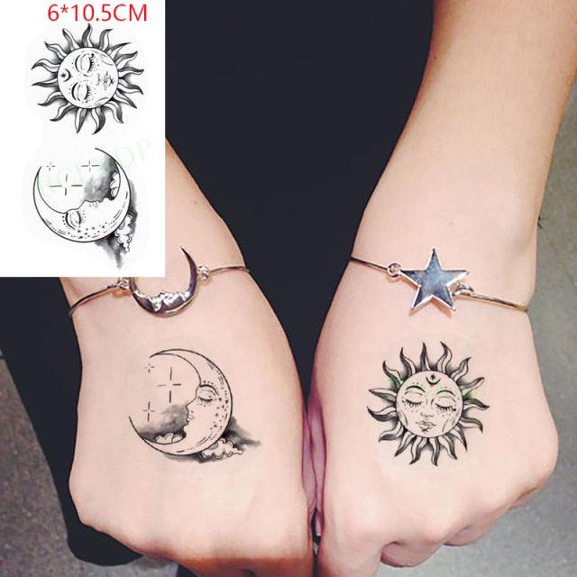 Elegant Waterproof Tattoo Sticker Sun Moon Fake Tatto Fashion Moon Temporary Fun Sun Wave Magic Tatoos For Womens Mens Stevvex