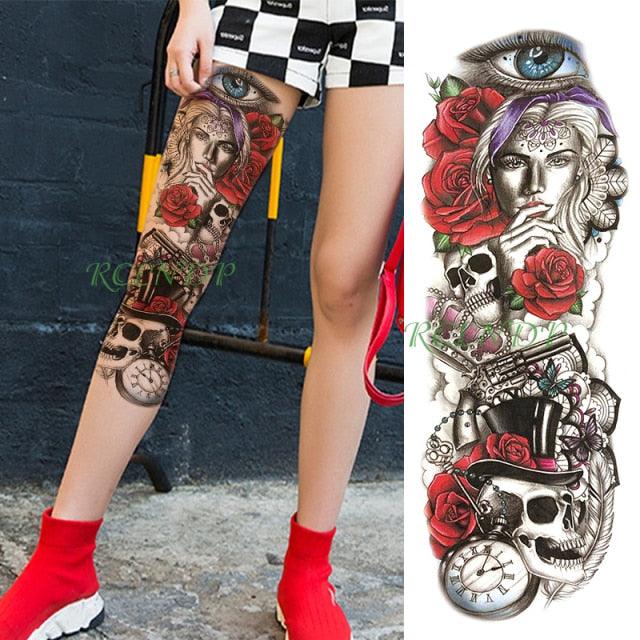 Extra Large Full Arm Leg Body Hand Waterproof Fake Tattoo Stickers Temporary Realistic Black Modern Mens Tattoo Stevvex