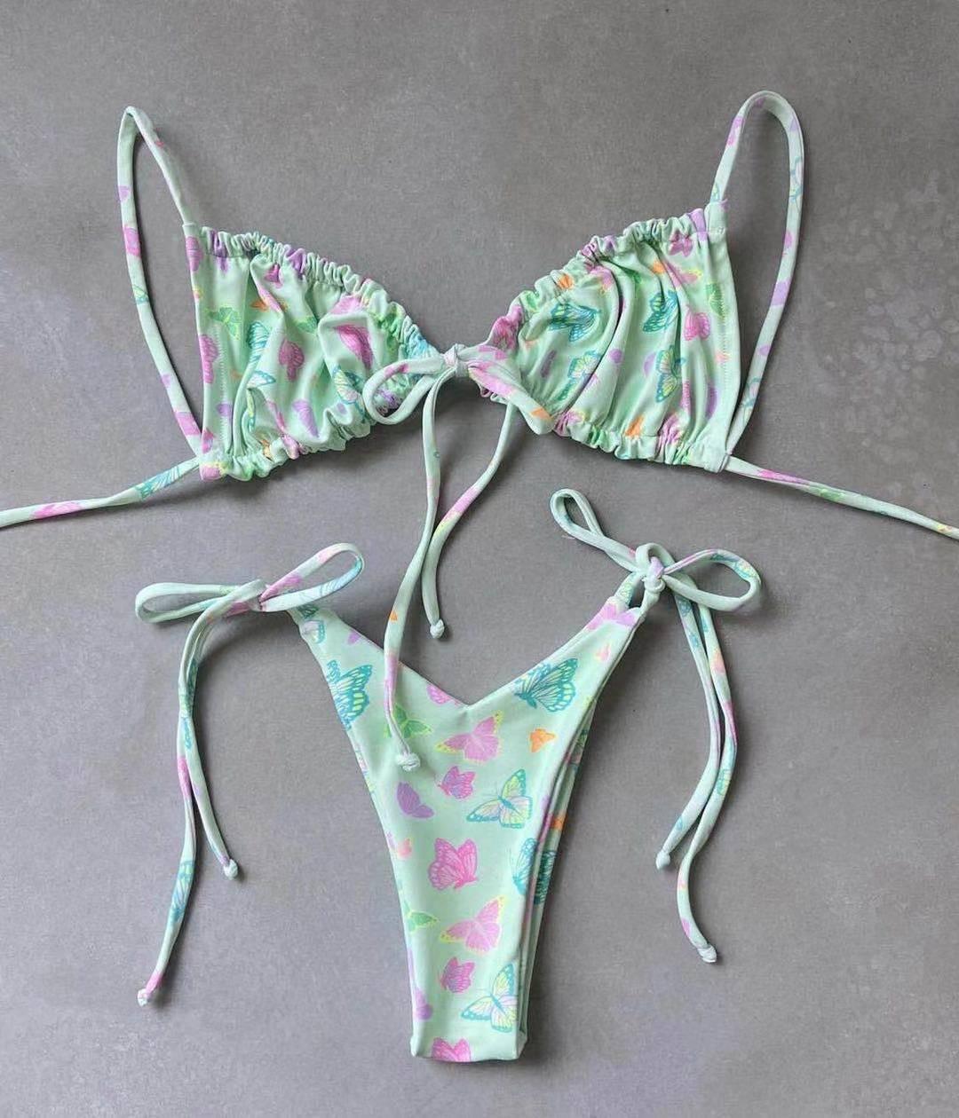Low Waist Bikini Triangle Swimwear Female String Swimsuit Women Two Piece Swimsuit Swimwear Halter String Triangle Bikini Sets Women Print 2 Piece Suit Push Up Bathing Suit Swim Suit New Stevvex