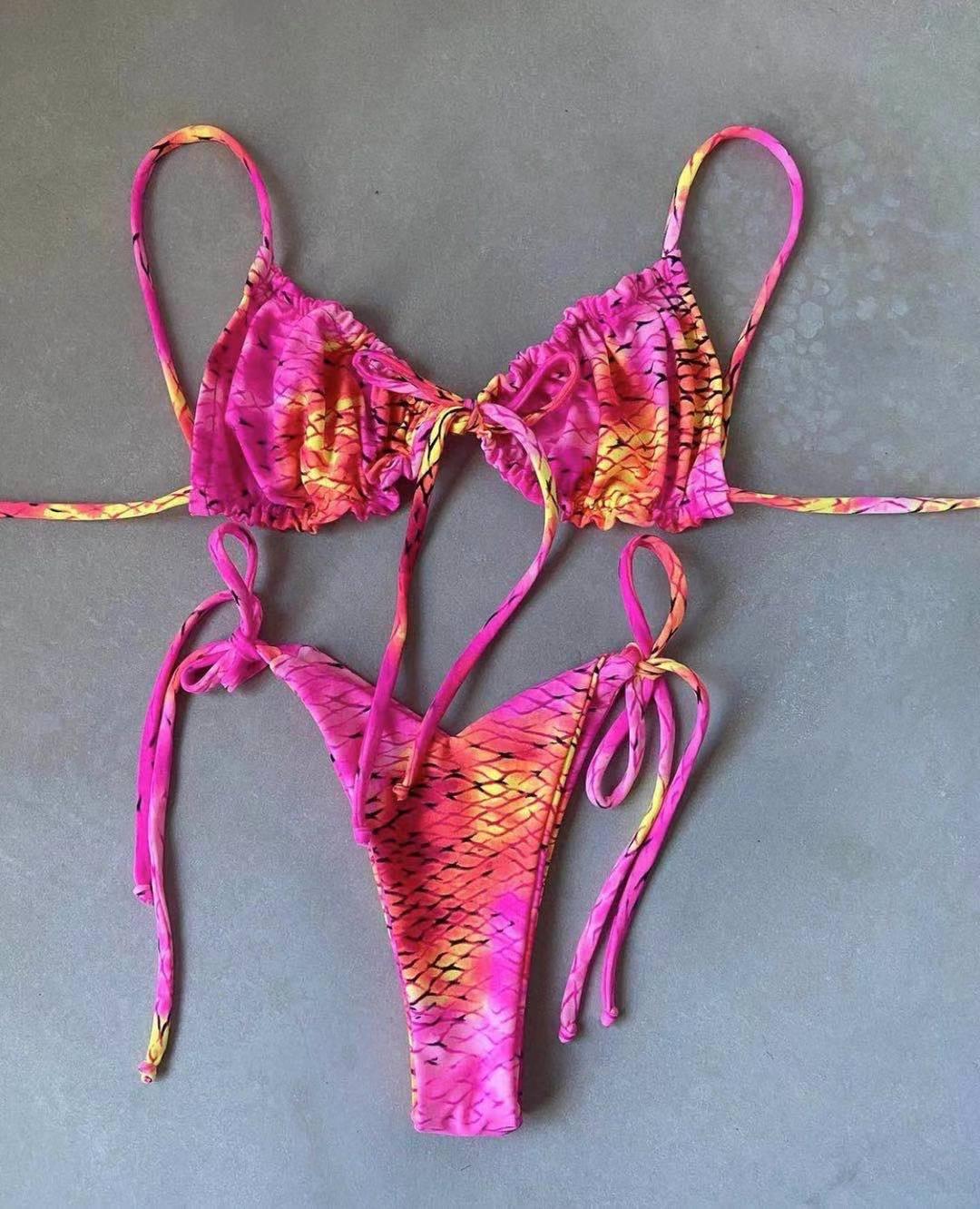 Low Waist Bikini Triangle Swimwear Female String Swimsuit Women Two Piece Swimsuit Swimwear Halter String Triangle Bikini Sets Women Print 2 Piece Suit Push Up Bathing Suit Swim Suit New Stevvex