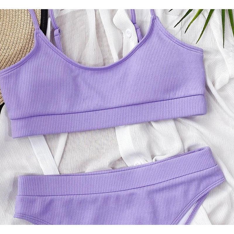 Swimwear Women Swimsuit Push Up Bikinis Fashion Women's Solid Color Bikini Pad Swimwear Swimsuit Beachwear Set Triangle Bikini Bathing Suits Stevvex