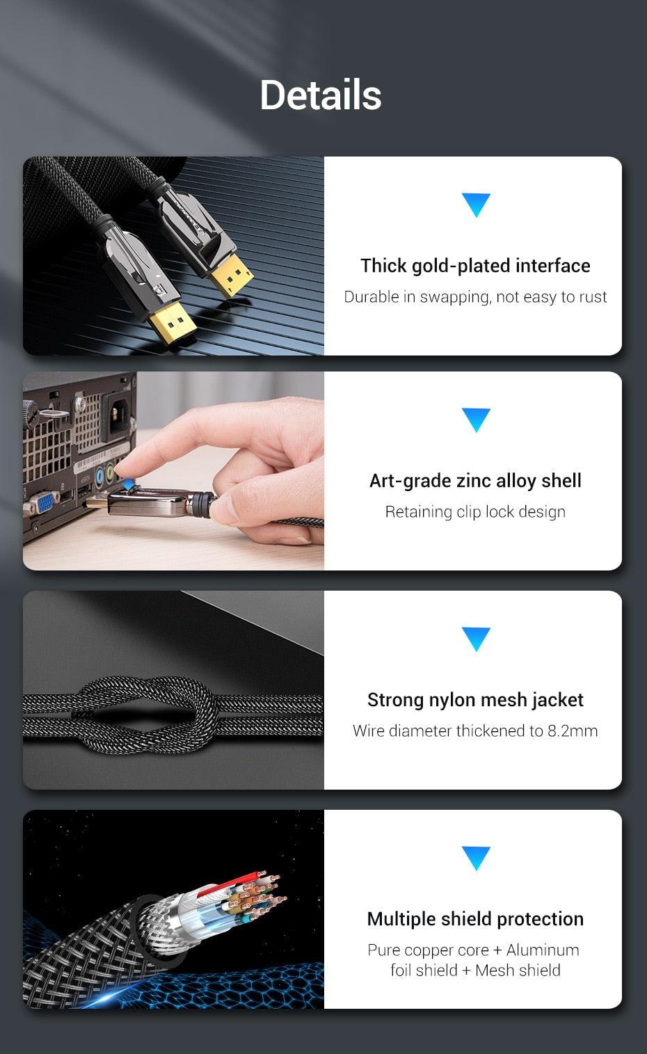 Fast 1.4Gbps 8K 60Hz 4K HDR  Display Port Audio Cable for Video PC Laptop TV Stevvex
