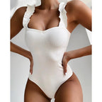 Luxury Black Female Swimsuit Vintage One Piece Ruffled Push Up Tummy Control Swimwear Halter One Piece Slimming Retro Swimsuit Women's Plus Size Push Up Bathing Suit Solid Red Swimwear Women Padded Bathing Suits Stevvex