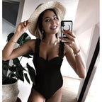Luxury Black Female Swimsuit Vintage One Piece Ruffled Push Up Tummy Control Swimwear Halter One Piece Slimming Retro Swimsuit Women's Plus Size Push Up Bathing Suit Solid Red Swimwear Women Padded Bathing Suits Stevvex