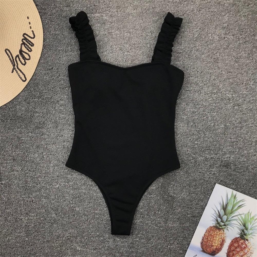 Luxury Black Female Swimsuit Vintage One Piece Ruffled Push Up Tummy Control Swimwear Halter One Piece Slimming Retro Swimsuit Women's Plus Size Push Up Bathing Suit Solid Red Swimwear Women Padded Bathing Suits Stevvex