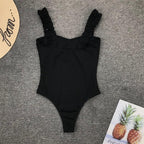 Luxury Black Female Swimsuit Vintage One Piece Ruffled Push Up Tummy Control Swimwear Halter One Piece Slimming Retro Swimsuit Women's Plus Size Push Up Bathing Suit Solid Red Swimwear Women Padded Bathing Suits Stevvex