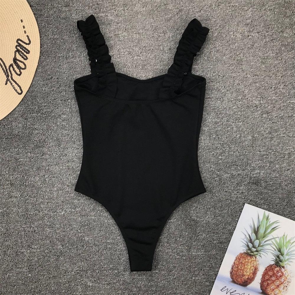 Luxury Black Female Swimsuit Vintage One Piece Ruffled Push Up Tummy Control Swimwear Halter One Piece Slimming Retro Swimsuit Women's Plus Size Push Up Bathing Suit Solid Red Swimwear Women Padded Bathing Suits Stevvex