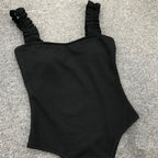 Luxury Black Female Swimsuit Vintage One Piece Ruffled Push Up Tummy Control Swimwear Halter One Piece Slimming Retro Swimsuit Women's Plus Size Push Up Bathing Suit Solid Red Swimwear Women Padded Bathing Suits Stevvex