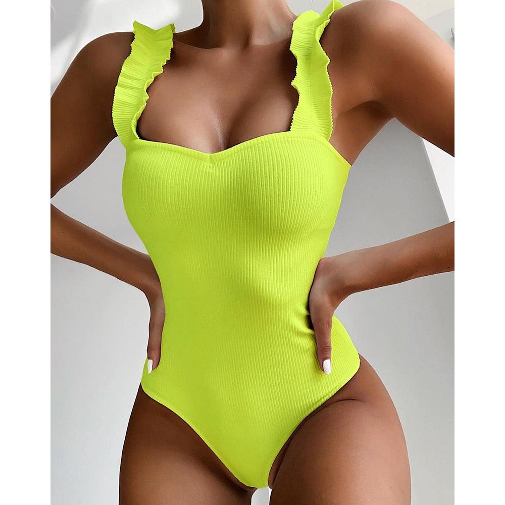 Luxury Black Female Swimsuit Vintage One Piece Ruffled Push Up Tummy Control Swimwear Halter One Piece Slimming Retro Swimsuit Women's Plus Size Push Up Bathing Suit Solid Red Swimwear Women Padded Bathing Suits Stevvex