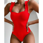 Luxury Black Female Swimsuit Vintage One Piece Ruffled Push Up Tummy Control Swimwear Halter One Piece Slimming Retro Swimsuit Women's Plus Size Push Up Bathing Suit Solid Red Swimwear Women Padded Bathing Suits Stevvex