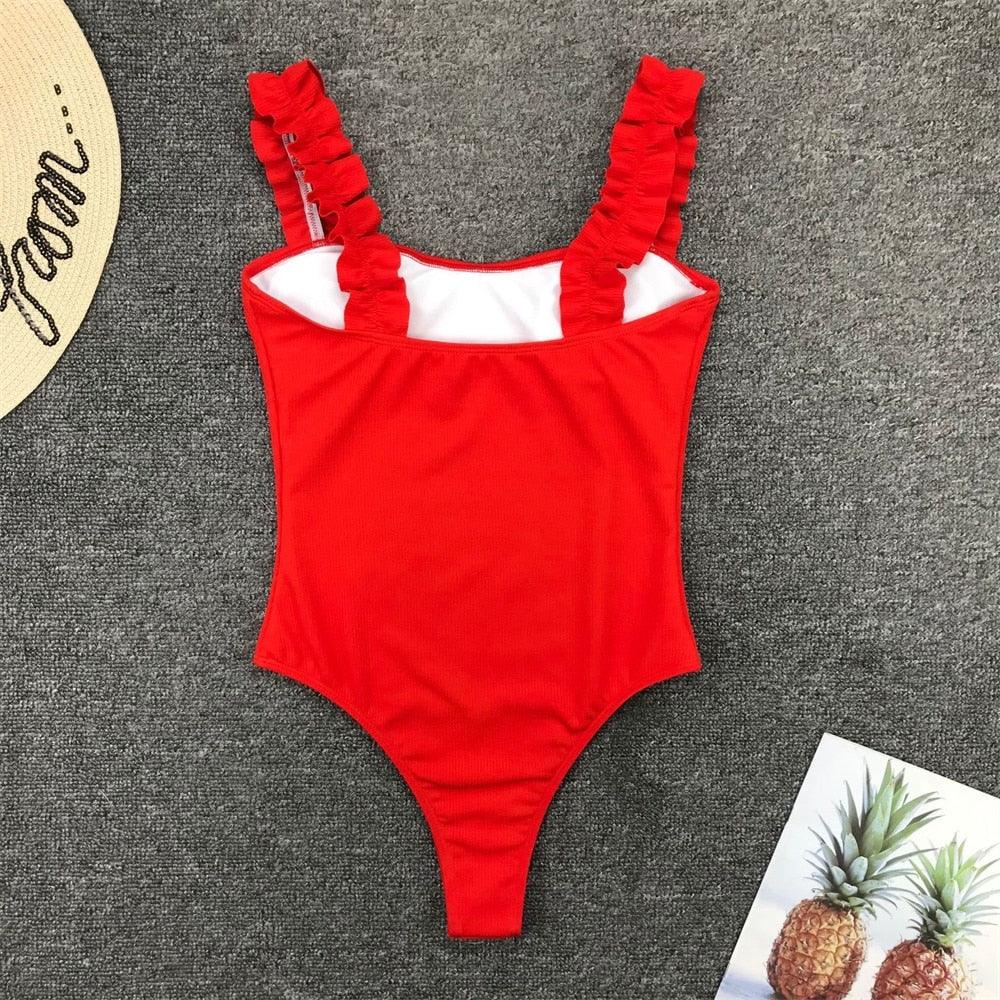 Luxury Black Female Swimsuit Vintage One Piece Ruffled Push Up Tummy Control Swimwear Halter One Piece Slimming Retro Swimsuit Women's Plus Size Push Up Bathing Suit Solid Red Swimwear Women Padded Bathing Suits Stevvex