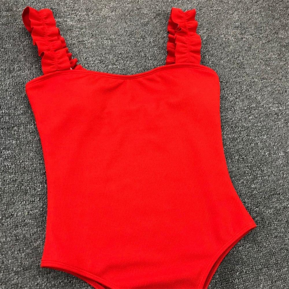 Luxury Black Female Swimsuit Vintage One Piece Ruffled Push Up Tummy Control Swimwear Halter One Piece Slimming Retro Swimsuit Women's Plus Size Push Up Bathing Suit Solid Red Swimwear Women Padded Bathing Suits Stevvex