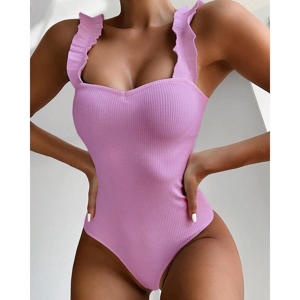 Luxury Black Female Swimsuit Vintage One Piece Ruffled Push Up Tummy Control Swimwear Halter One Piece Slimming Retro Swimsuit Women's Plus Size Push Up Bathing Suit Solid Red Swimwear Women Padded Bathing Suits Stevvex