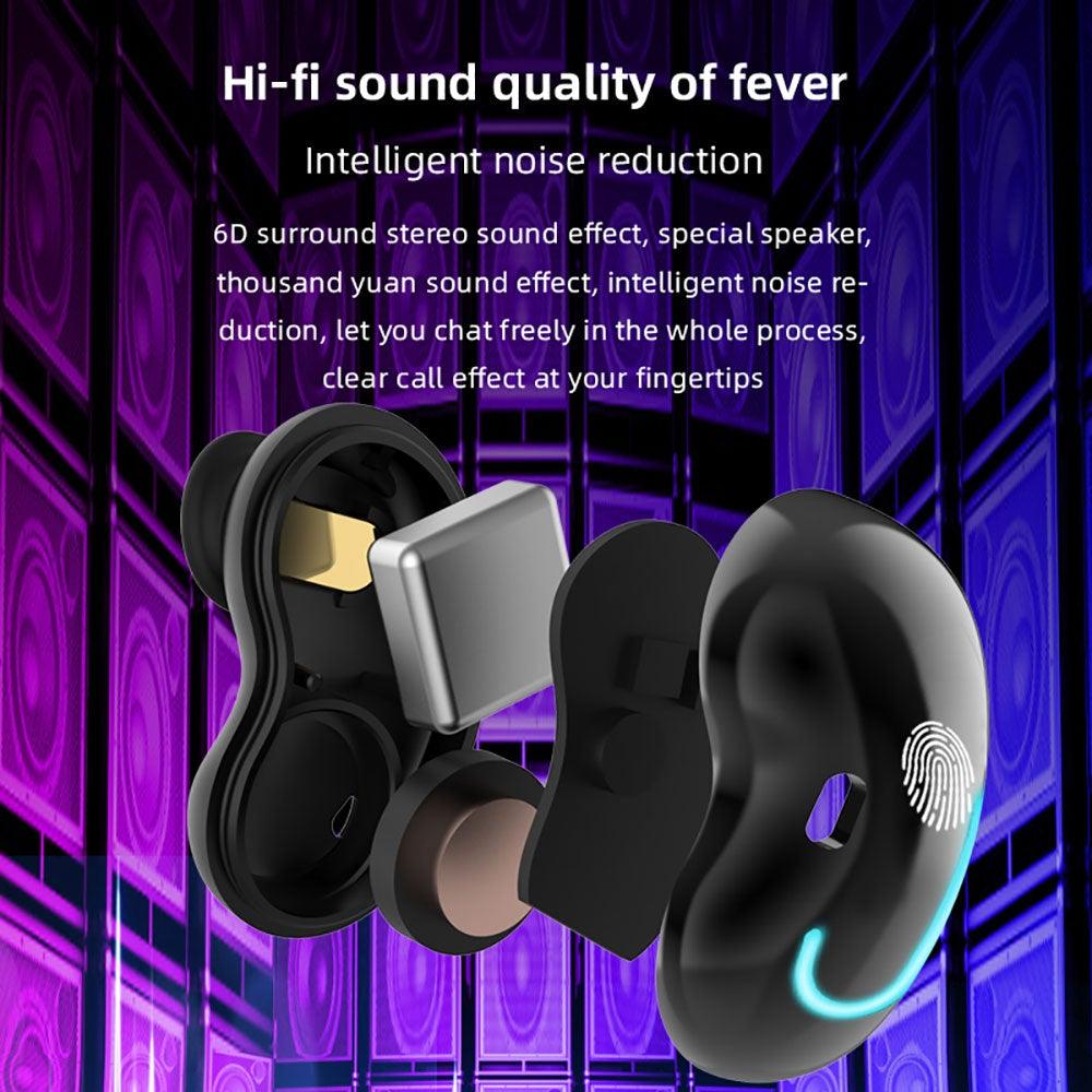 Sports Black Headphones Wireless Wearable Music Player Built-in Memory Sweatproof  WaterproofWireless Bluetooth Headphones 5.1 Gaming Headset In Ear HiFi Sports Noise Cancel Earphone For Smartphones LED Display For Sports Running Workout Stevvex