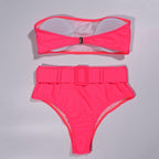 High Waist Bikini Black Swimwear Women Swimsuit High Leg Bikinis Set Women High Waist Bandeau Bikini Set Strapless 2 Piece Bathing Suit Swimsuits Tie Wrap Swimsuits Swimming for Bathing Suit Woman Swimsuits Stevvex