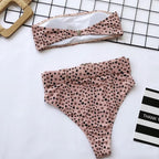High Waist Bikini Black Swimwear Women Swimsuit High Leg Bikinis Set Women High Waist Bandeau Bikini Set Strapless 2 Piece Bathing Suit Swimsuits Tie Wrap Swimsuits Swimming for Bathing Suit Woman Swimsuits Stevvex
