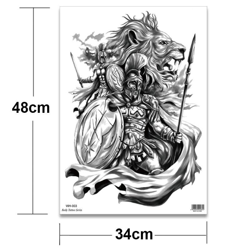 Extra Large Back Temporary Lion Tatoo Sticker Waterproof Black Luxury Big Modern  Design For Mens Stevvex