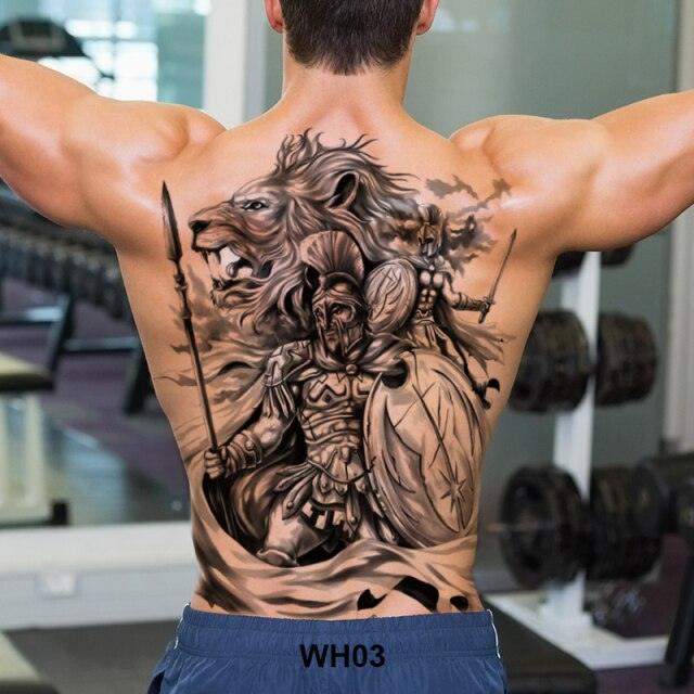 Extra Large Back Temporary Lion Tatoo Sticker Waterproof Black Luxury Big Modern  Design For Mens Stevvex