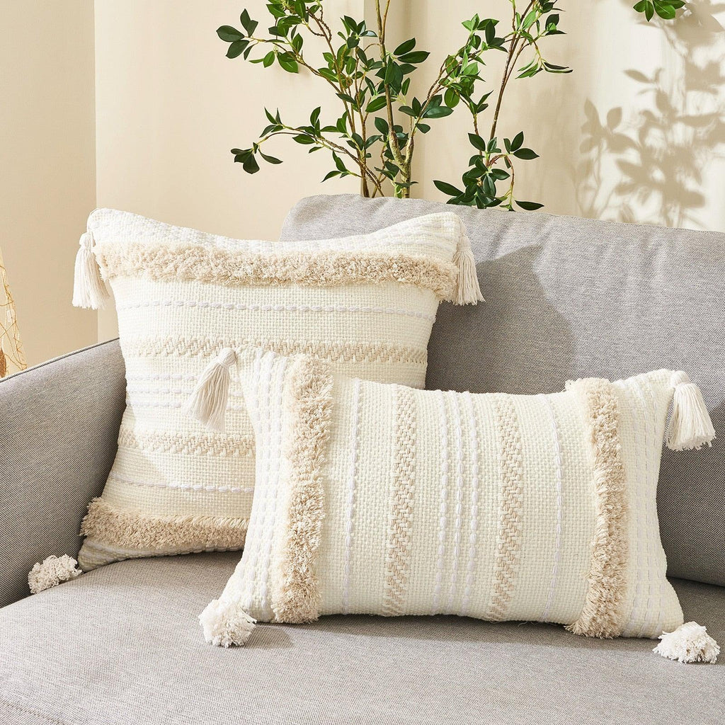 Cushion Cover Cotton Linen Pillowcase Tufted Beige Decorative Fashionable Cotton Hand-Woven Throw Pillow Covers Tufted  Pillow Covers  Bedroom Throw Pillow Cushion For Bed Home Stevvex