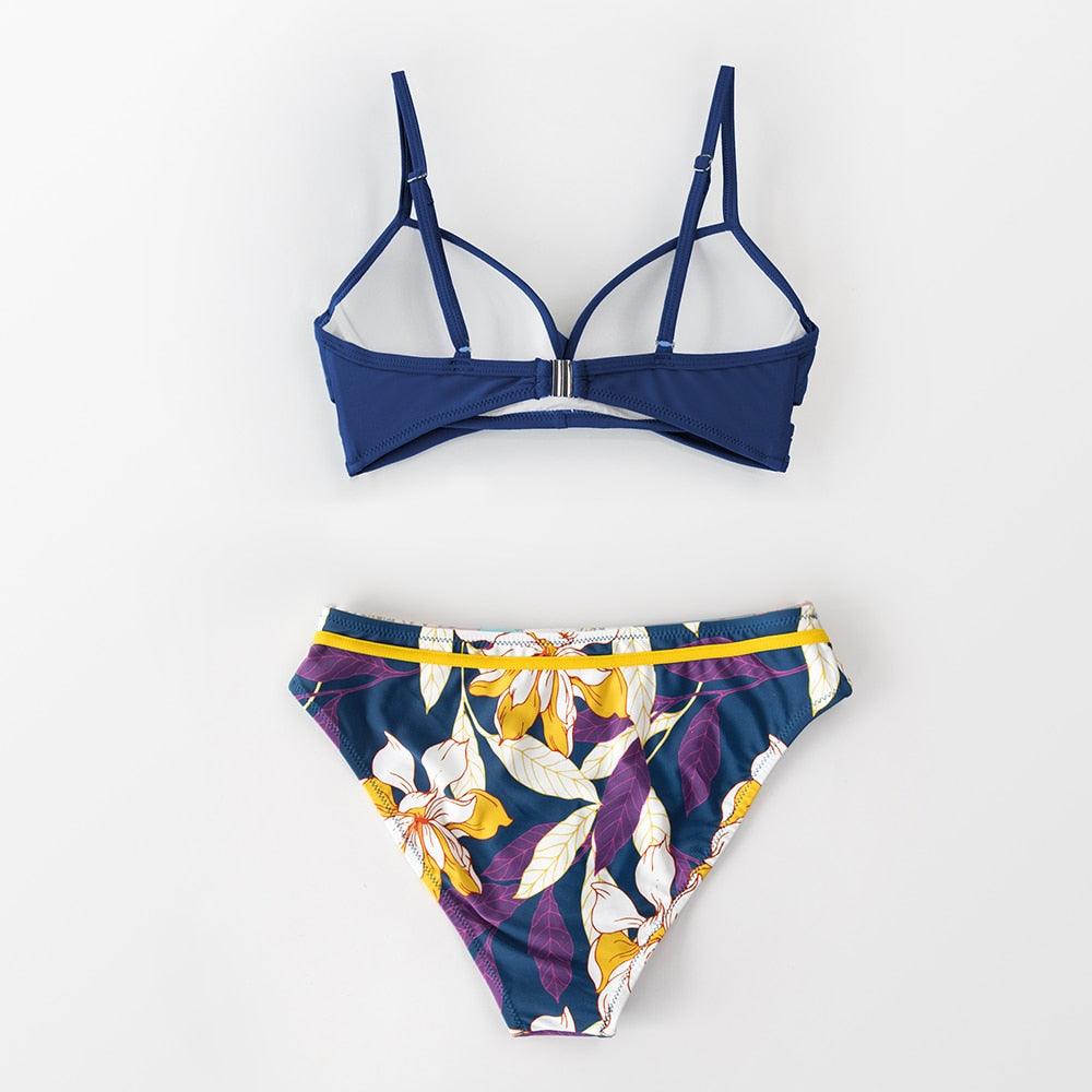 Push Up Floral Bikini Sets Women Two Pieces Swimsuits Women's Bathing Suits Push Up Halter Bandage Bikini Floral Printing Swim Bottoms Two Piece Swimsuits New Girl Beach Bathing Suits Swimwear Stevvex