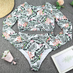 Surfing Swimsuit For Women Bikini Long Sleeve Swimwear Tiger Print Push Up Summer Bath Suit Two Piece Surfing Rash Guard Bikini Long Sleeve Swimsuit Set