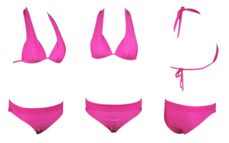 Push Up Bikini New Two Piece Swimsuit Women High Waist Black Pink Bikinis Set Women's Halter Padded Top Push Up Bikini Set Two Piece Swimsuits Bathing Suits Beachwear Swimwear Beachwear Bathing Suit Stevvex