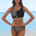 Women Bikini Set Leopard Swimwear Women High Waist String Floral Printed 2 Piece Bathing Suits Women Patchwork Swimsuits Push Up Printed Bikinis Buckle Front Beach Wear Stevvex
