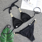 Luxury Purple Halter Crystal Diamond Bikini Female Swimsuit Women Swimwear Rhinestone Bikini Set Bathing Suit Women's Swimwear Rhinestone Halter Low Waist Tie Side Bikini Set 2 Pieces Crystal Diamond Swimsuit Stevvex