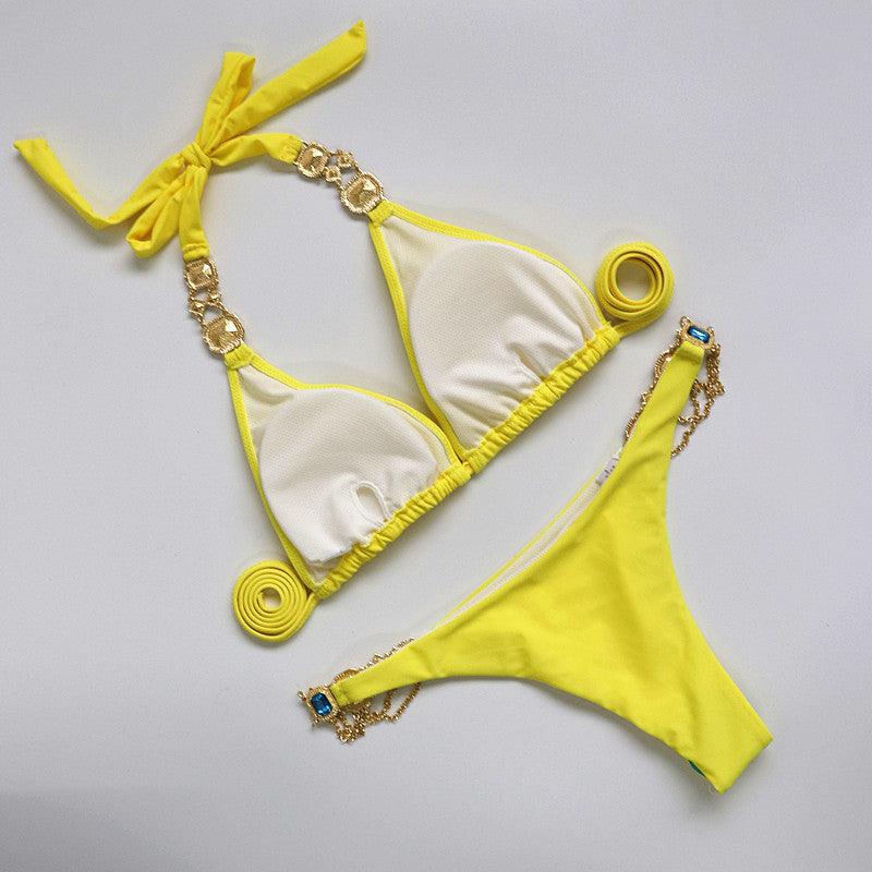 Luxury Purple Halter Crystal Diamond Bikini Female Swimsuit Women Swimwear Rhinestone Bikini Set Bathing Suit Women's Swimwear Rhinestone Halter Low Waist Tie Side Bikini Set 2 Pieces Crystal Diamond Swimsuit Stevvex