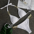 Luxury Purple Halter Crystal Diamond Bikini Female Swimsuit Women Swimwear Rhinestone Bikini Set Bathing Suit Women's Swimwear Rhinestone Halter Low Waist Tie Side Bikini Set 2 Pieces Crystal Diamond Swimsuit Stevvex