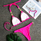 Luxury Purple Halter Crystal Diamond Bikini Female Swimsuit Women Swimwear Rhinestone Bikini Set Bathing Suit Women's Swimwear Rhinestone Halter Low Waist Tie Side Bikini Set 2 Pieces Crystal Diamond Swimsuit Stevvex