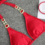 Luxury Purple Halter Crystal Diamond Bikini Female Swimsuit Women Swimwear Rhinestone Bikini Set Bathing Suit Women's Swimwear Rhinestone Halter Low Waist Tie Side Bikini Set 2 Pieces Crystal Diamond Swimsuit Stevvex